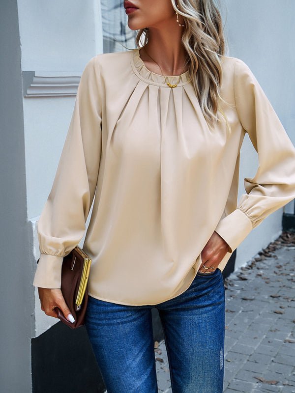 New style women's elegant lace collar long - sleeved solid color top - Top